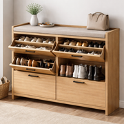 Handcrafted Solid Wood Shoe Cabinet With Tilted Drawers and Storage