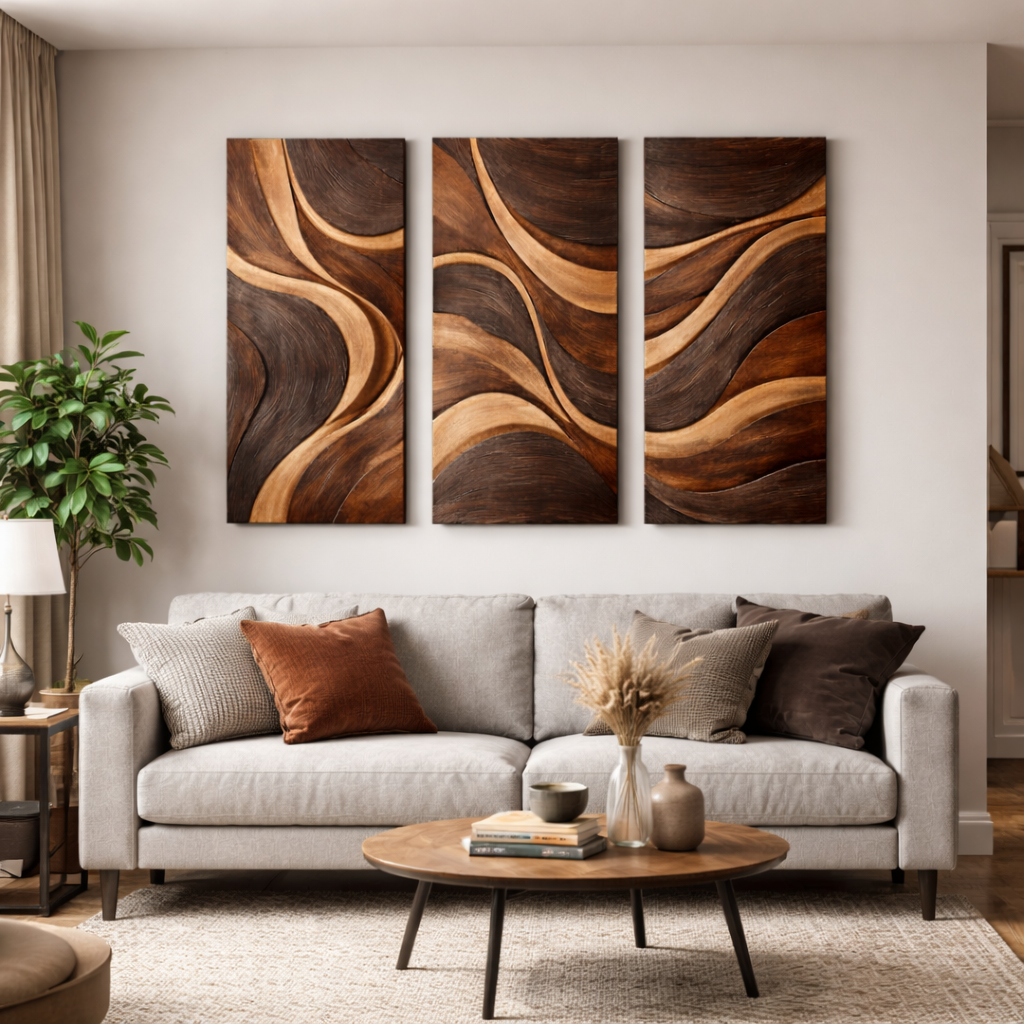 Handcrafted Wooden Wall Art with Flowing Organic Design