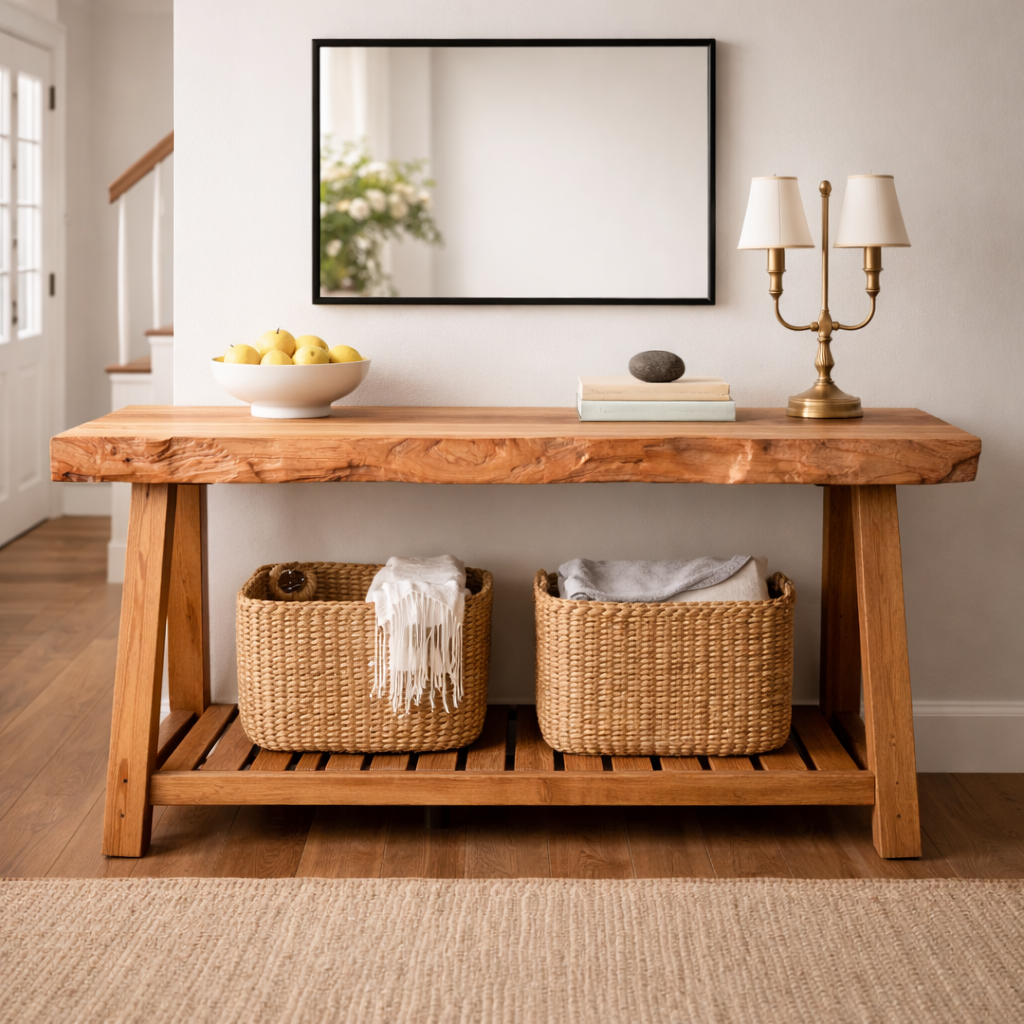 Live Edge Entryway Table with Rustic Charm and Natural Wood Finish