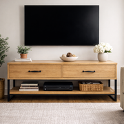 Modern TV Console with Drawers and Open Shelf for Media Storage