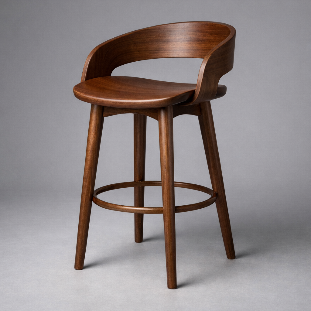 Curved Wood Bar Stool with Comfortable Backrest and Sleek Design