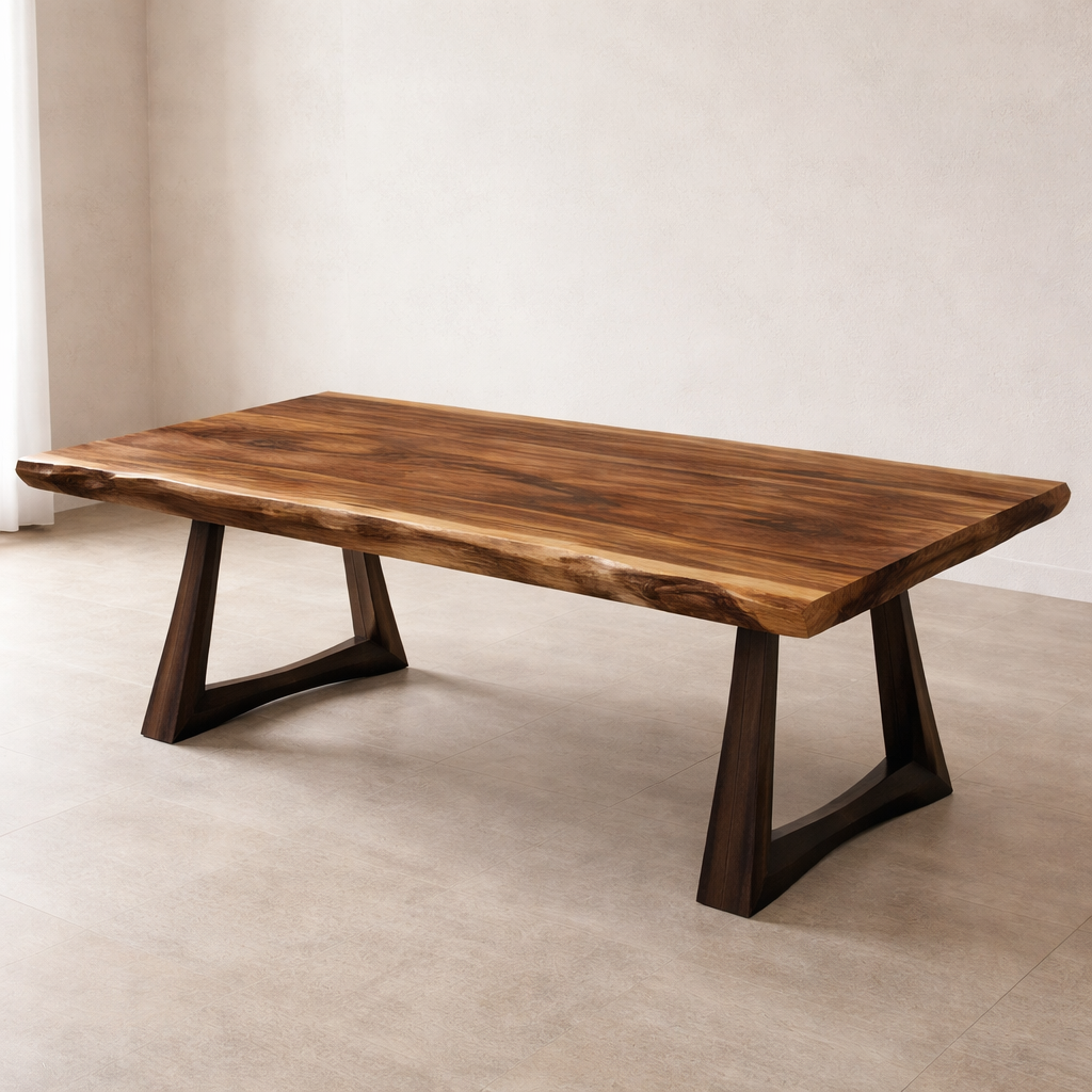 Live Edge Dining Table with Natural Wood Finish and Sleek Design