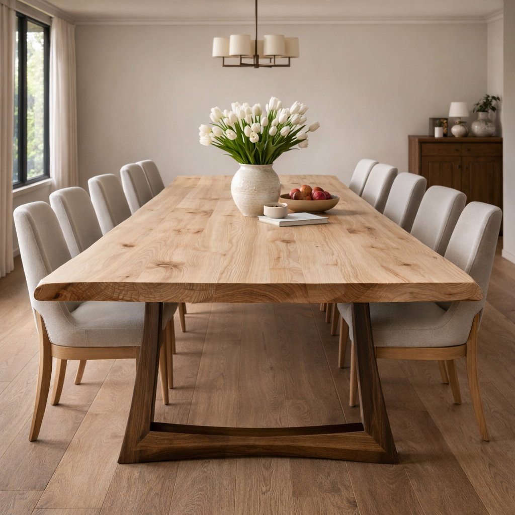 Live Edge Dining Table with Natural Wood Finish and Sleek Design