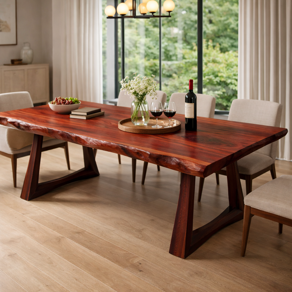 Live Edge Dining Table with Natural Wood Finish and Sleek Design