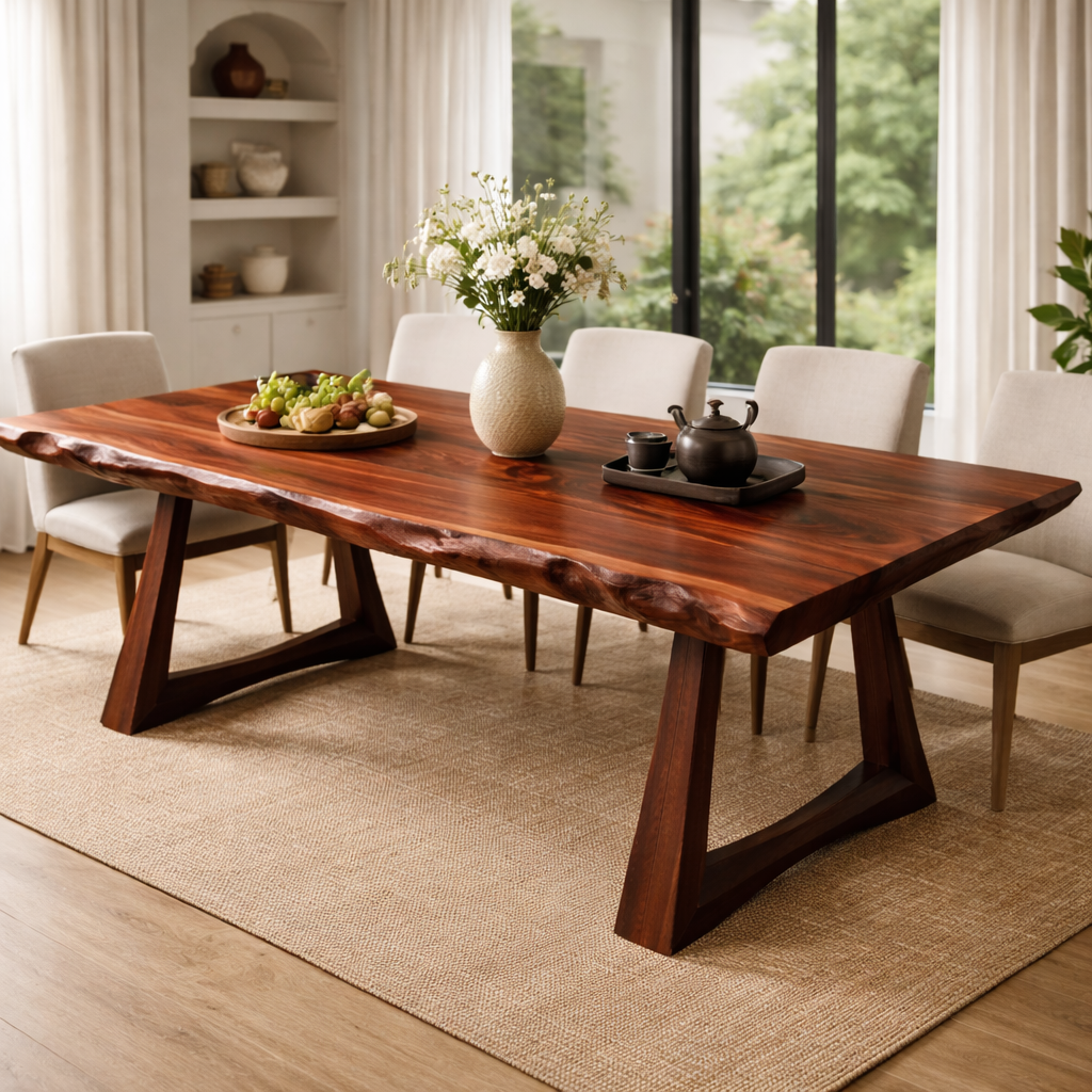 Live Edge Dining Table with Natural Wood Finish and Sleek Design