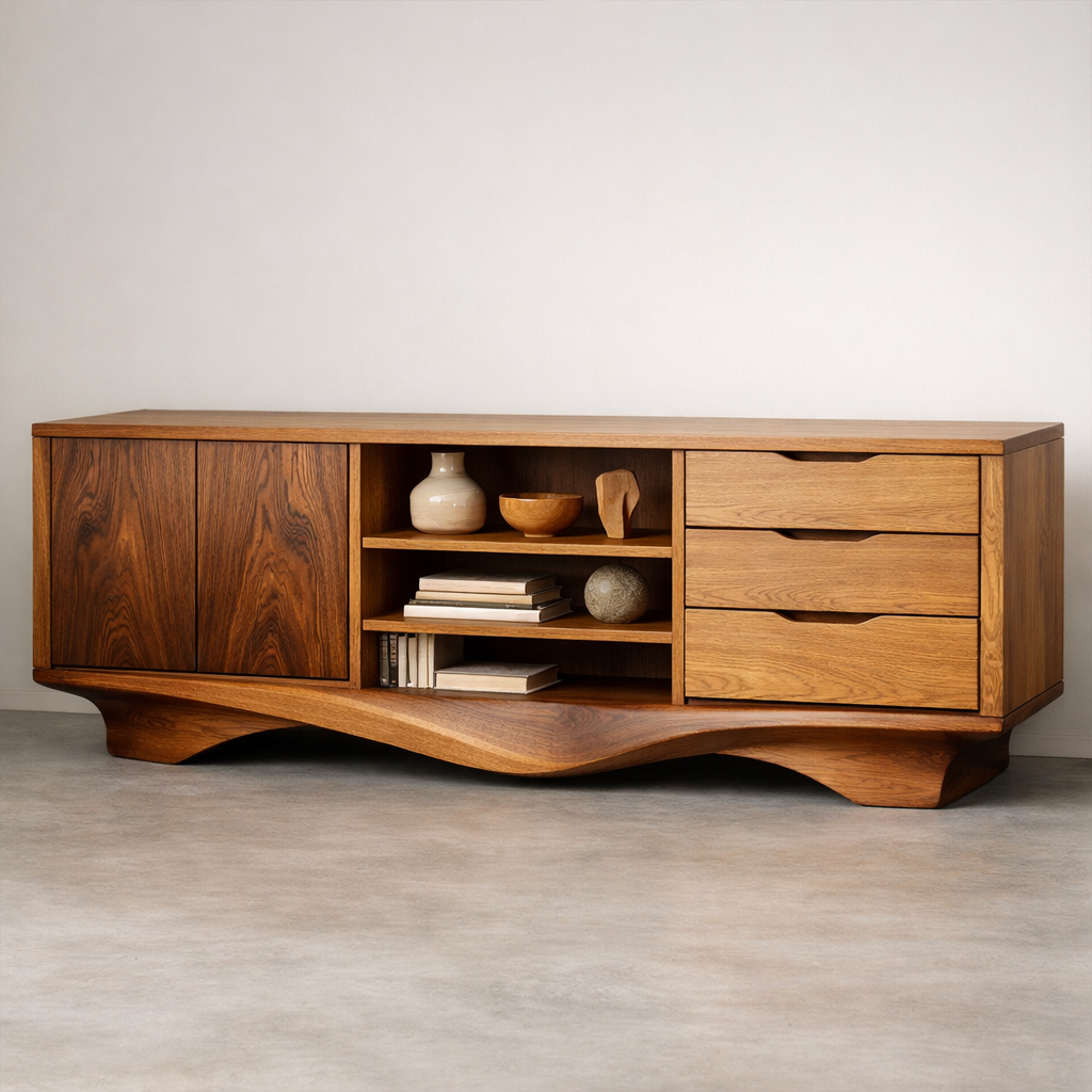 Handcrafted Solid Wood TV Cabinet Sideboard With Doors And Drawers