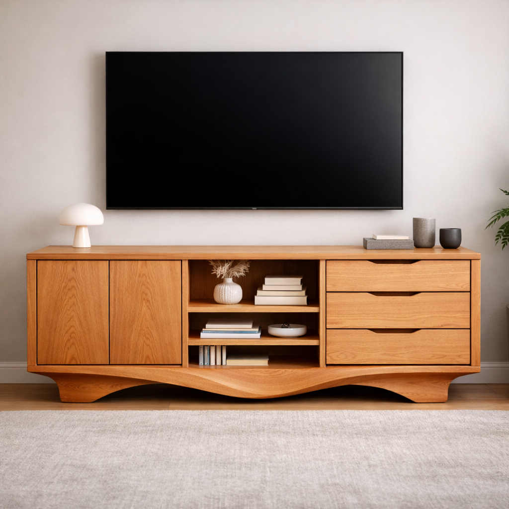 Handcrafted Solid Wood TV Cabinet Sideboard With Doors And Drawers