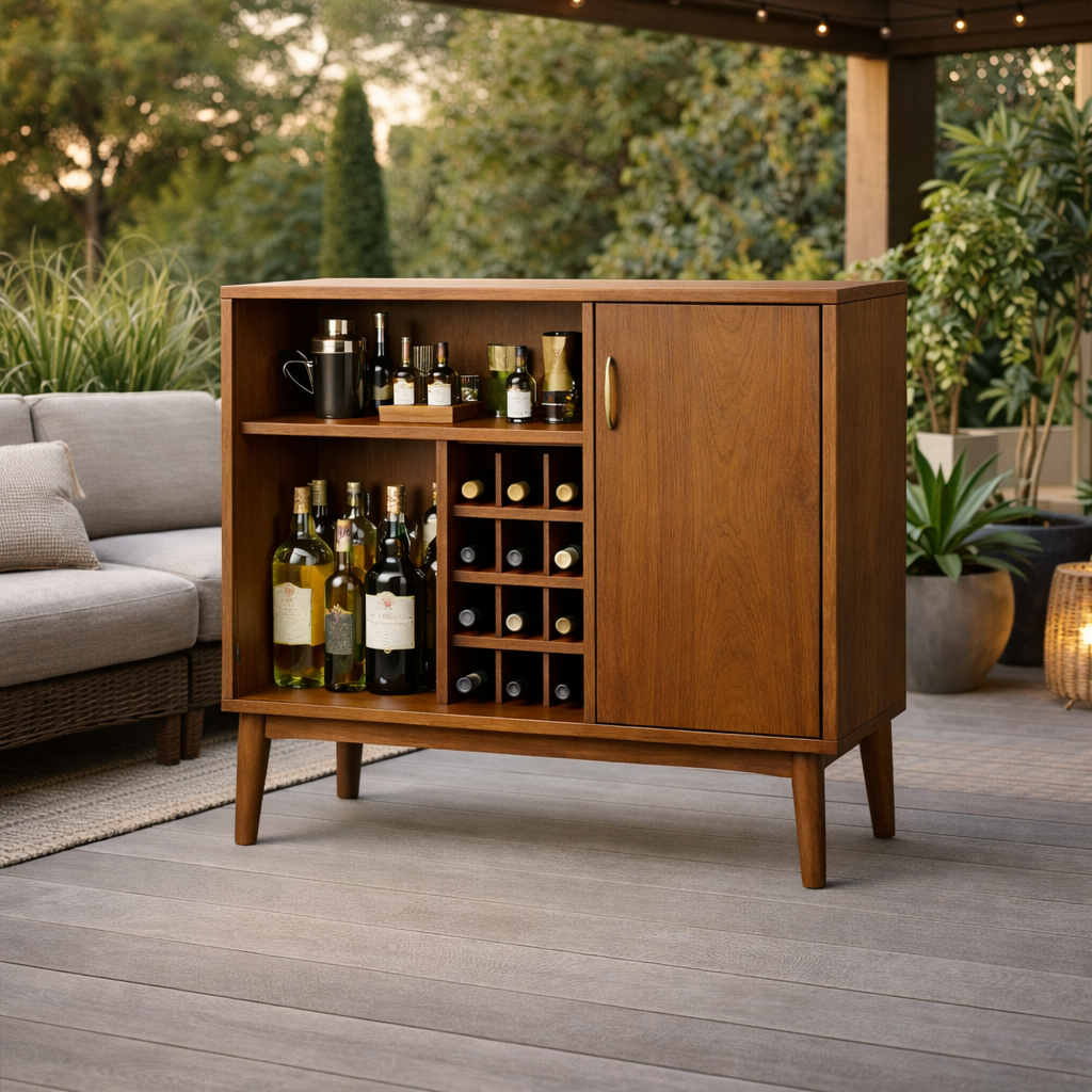 Handcrafted Solid Wood Bar Cabinet With Wine Rack And Storage