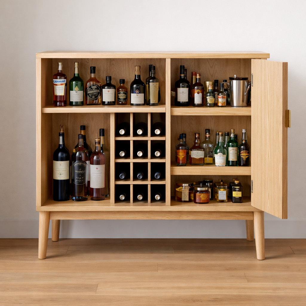 Handcrafted Solid Wood Bar Cabinet With Wine Rack And Storage