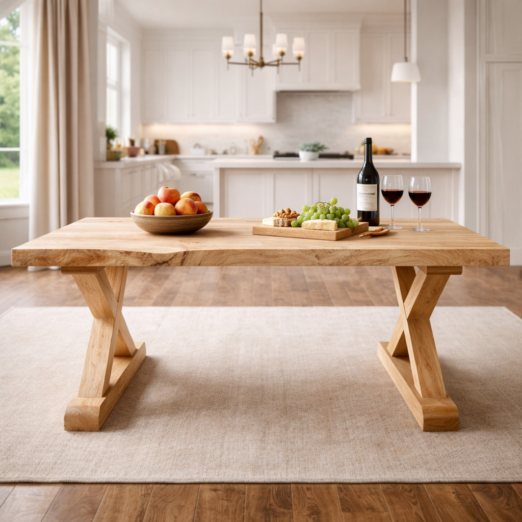 Handcrafted Solid Wood Live Edge Dining Table With X-Leg Base