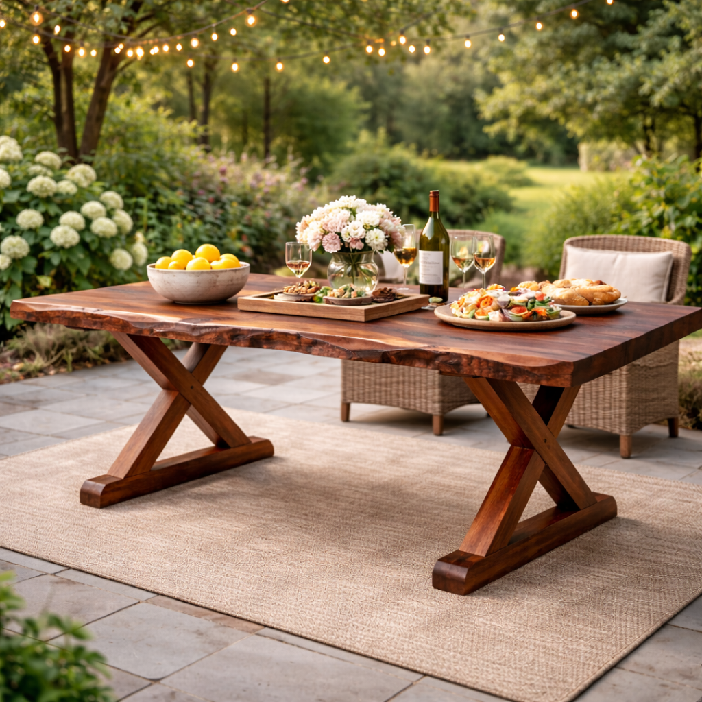 Handcrafted Solid Wood Live Edge Dining Table With X-Leg Base