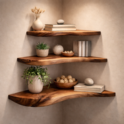 Handcrafted Solid Wood Corner Shelf With Live-Edge Design