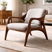 Handcrafted Solid Wood Lounge Chair With Sculptural Frame