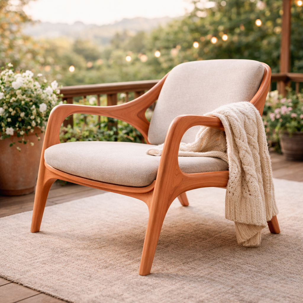 Handcrafted Solid Wood Lounge Chair With Sculptural Frame