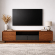 Artisan Handcrafted Solid Wood TV Stand With Curved Design and Storage