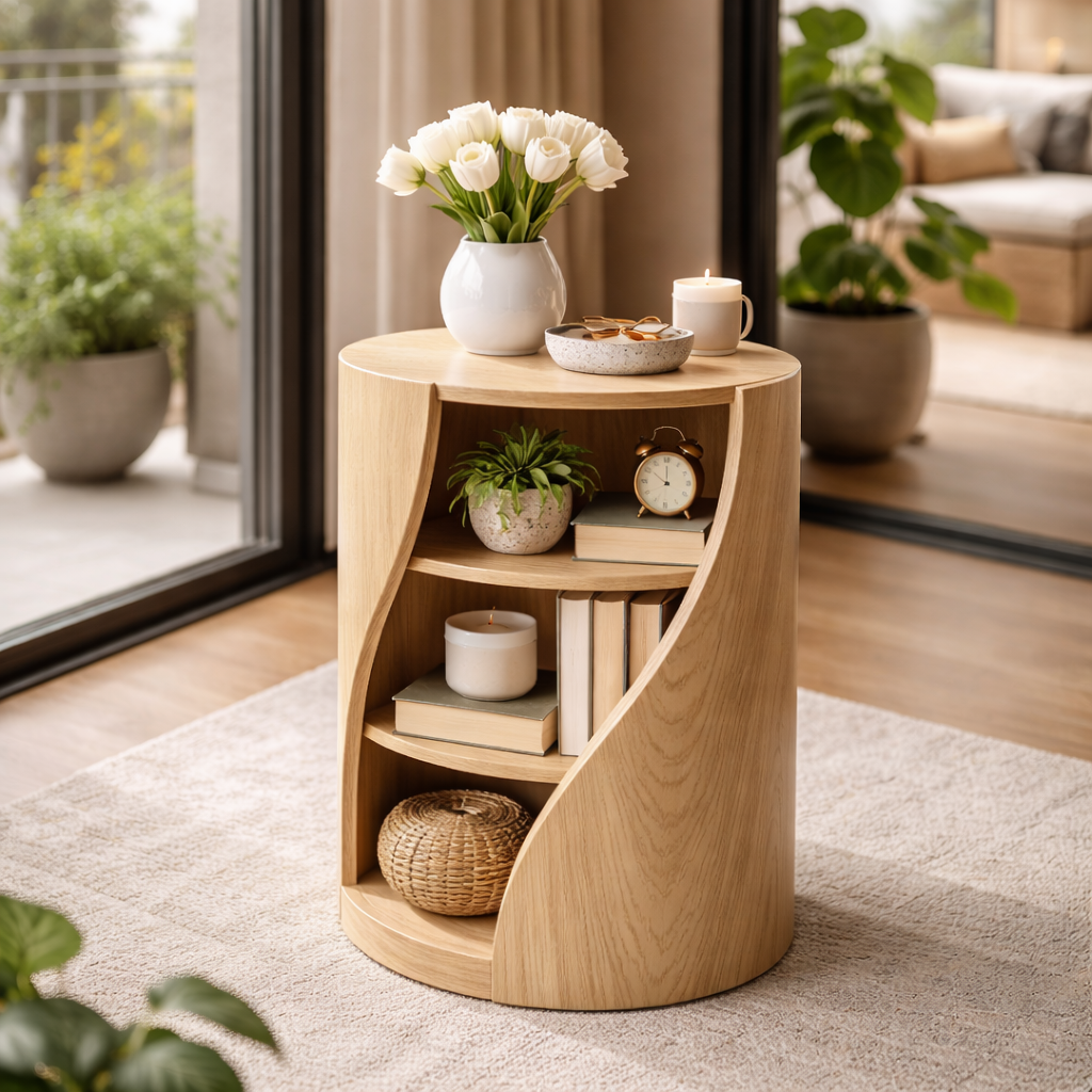 Sculptural Solid Wood Bookcase with Spiral Shelving