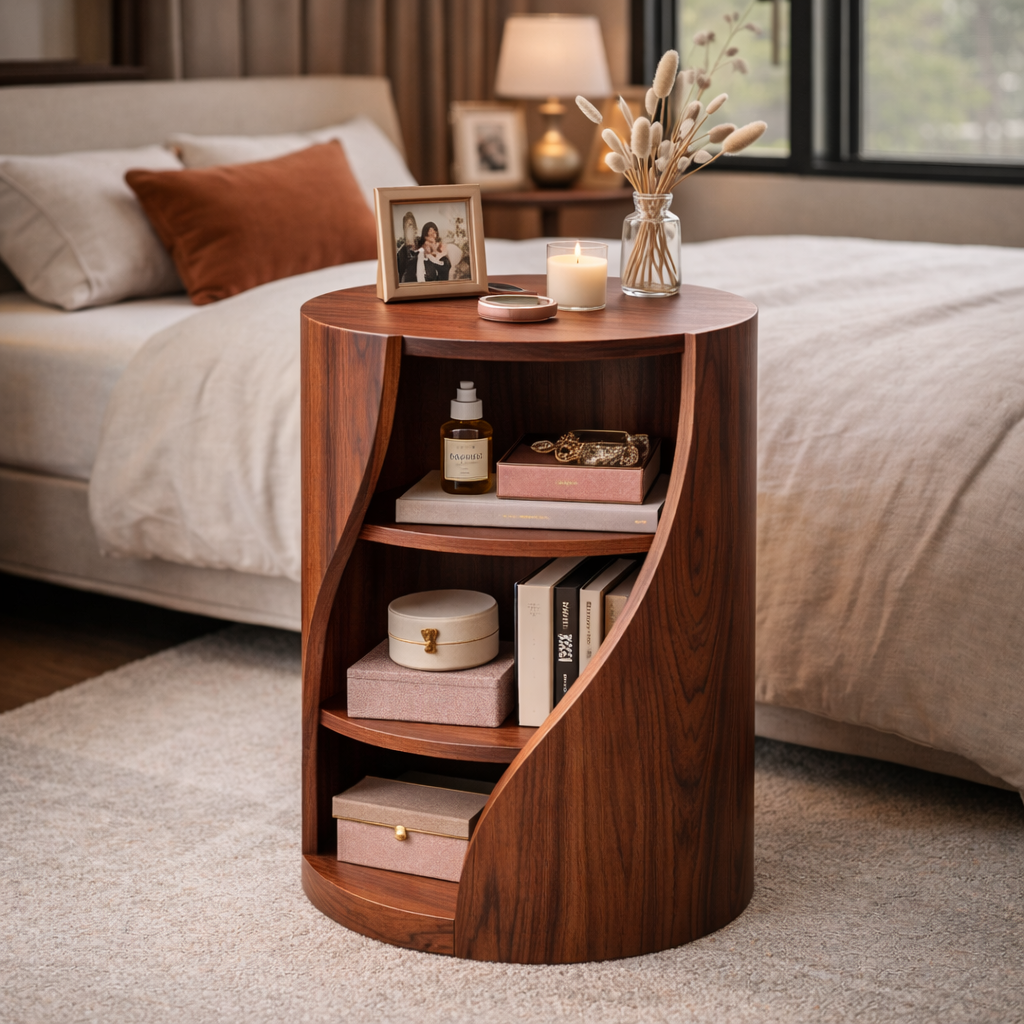 Sculptural Solid Wood Bookcase with Spiral Shelving