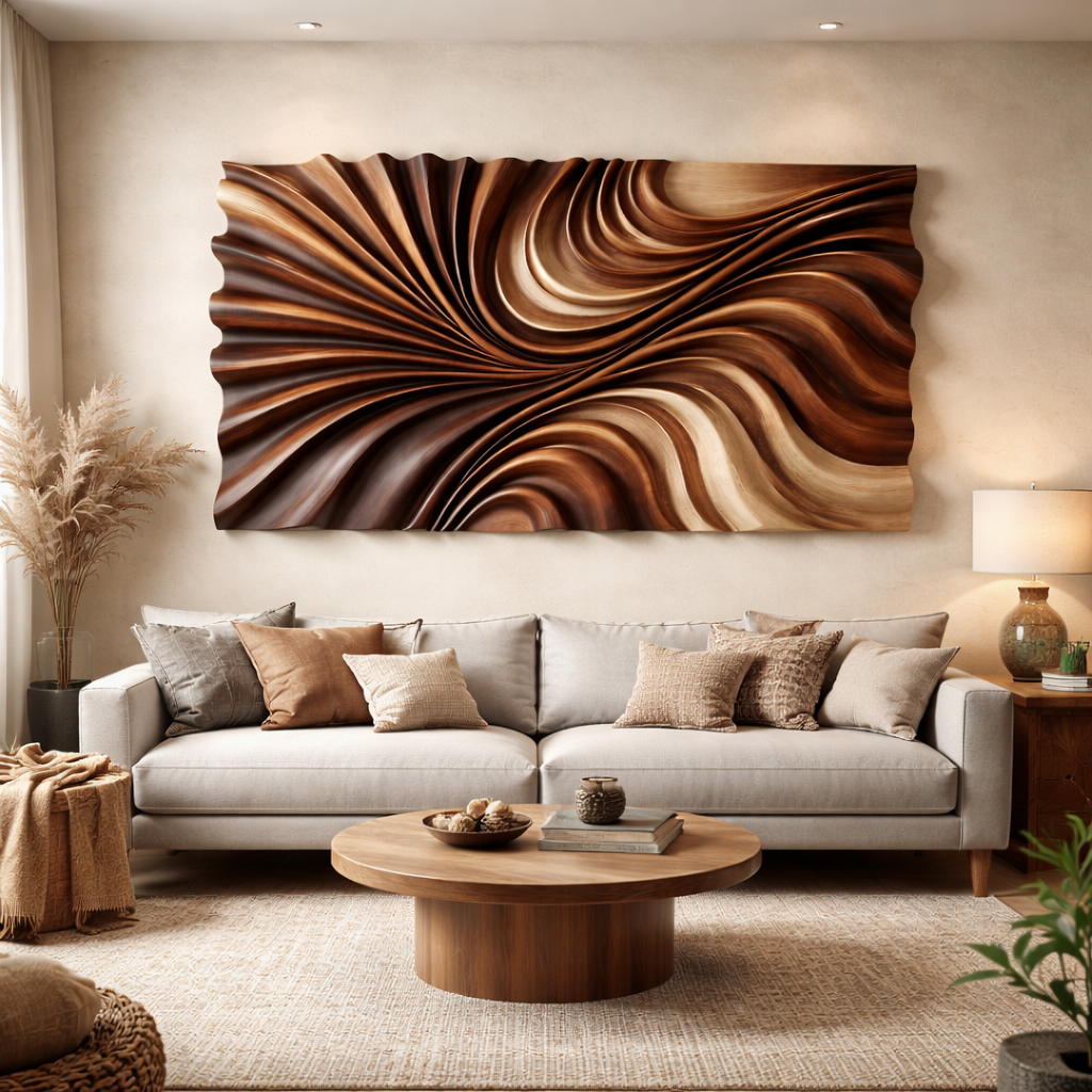 Wave-Inspired Wall Sculpture in Sculpted Wood