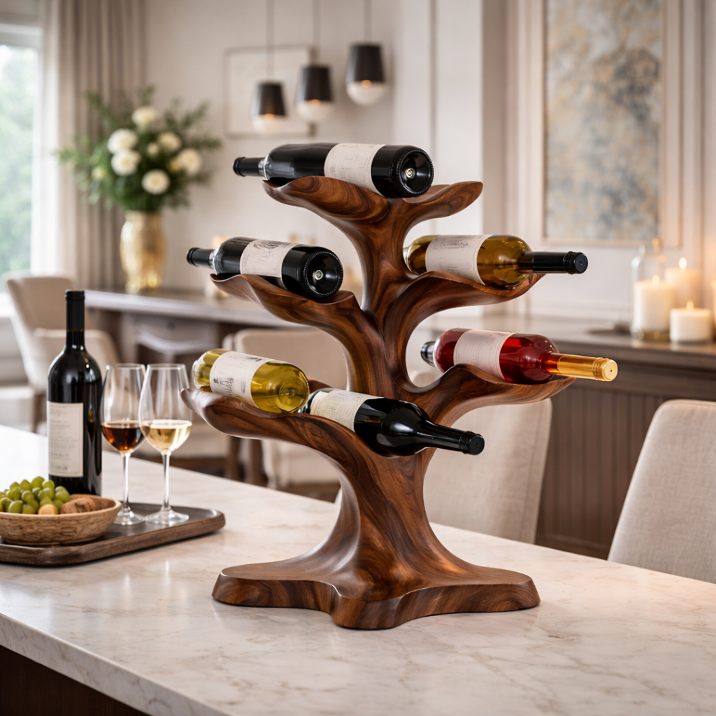 Sculptural Wooden Wine Rack with Organic Branch Design