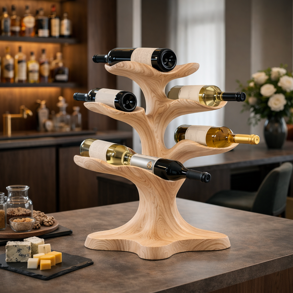 Sculptural Wooden Wine Rack with Organic Branch Design