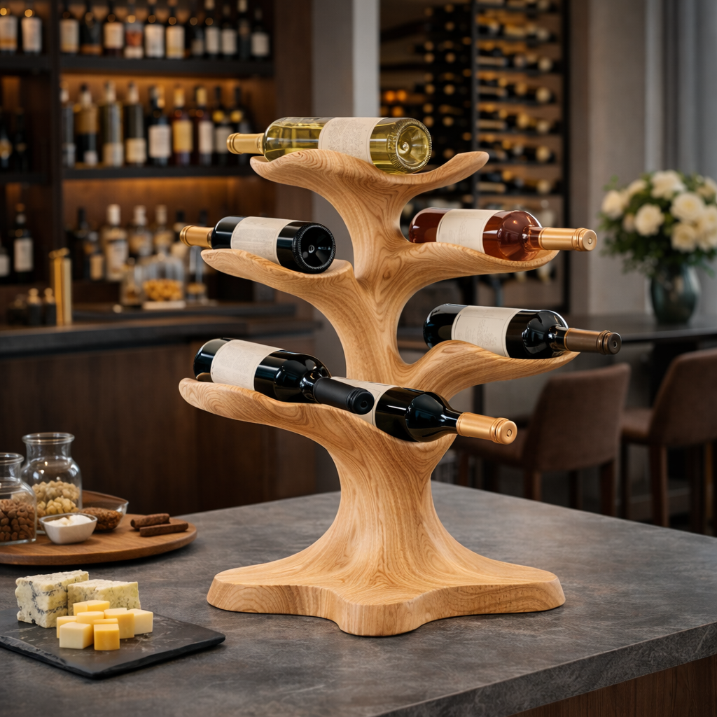 Sculptural Wooden Wine Rack with Organic Branch Design