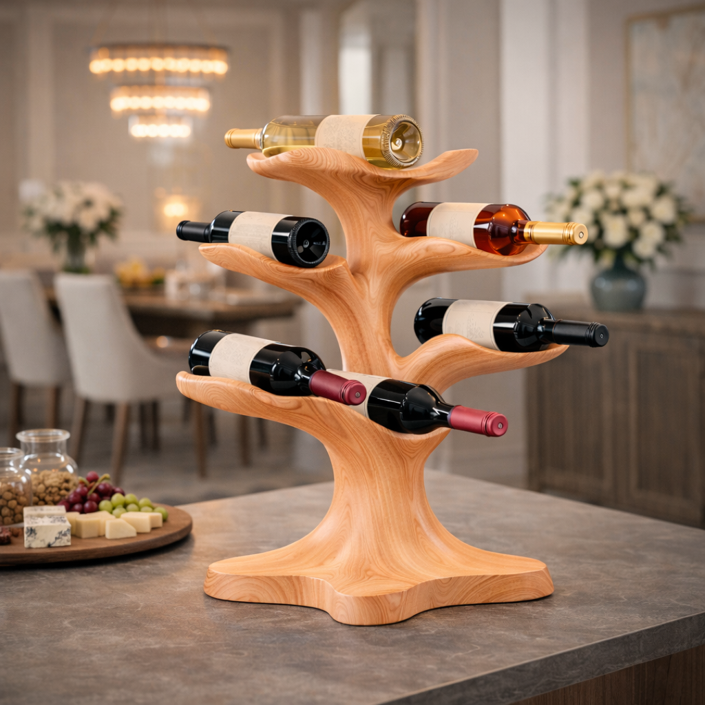 Sculptural Wooden Wine Rack with Organic Branch Design