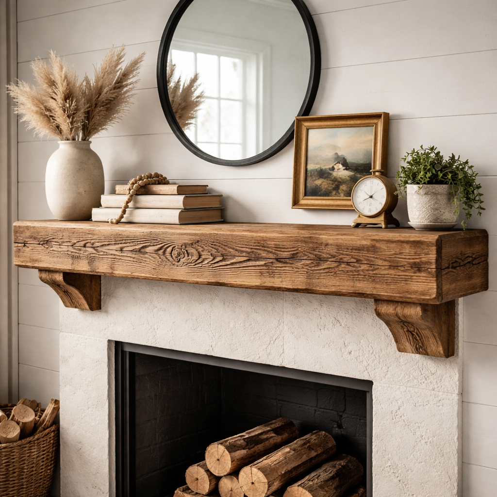Handcrafted Solid Wood Mantel Shelf with Rustic Charm
