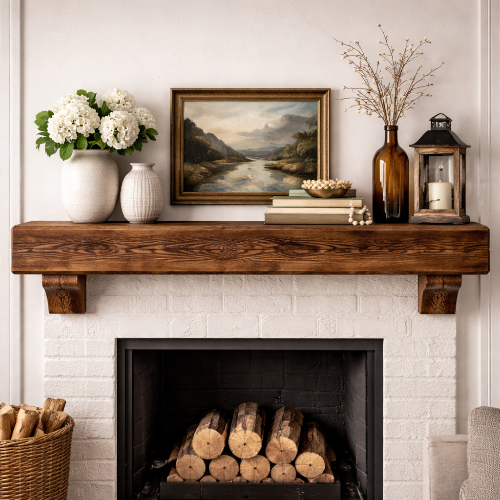 Handcrafted Solid Wood Mantel Shelf with Rustic Charm