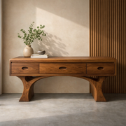 Sculptural Wood Console Table with Organic Curved Base