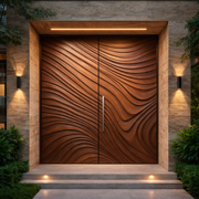 Sculpted Solid Wood Door with Fluid Wave Design