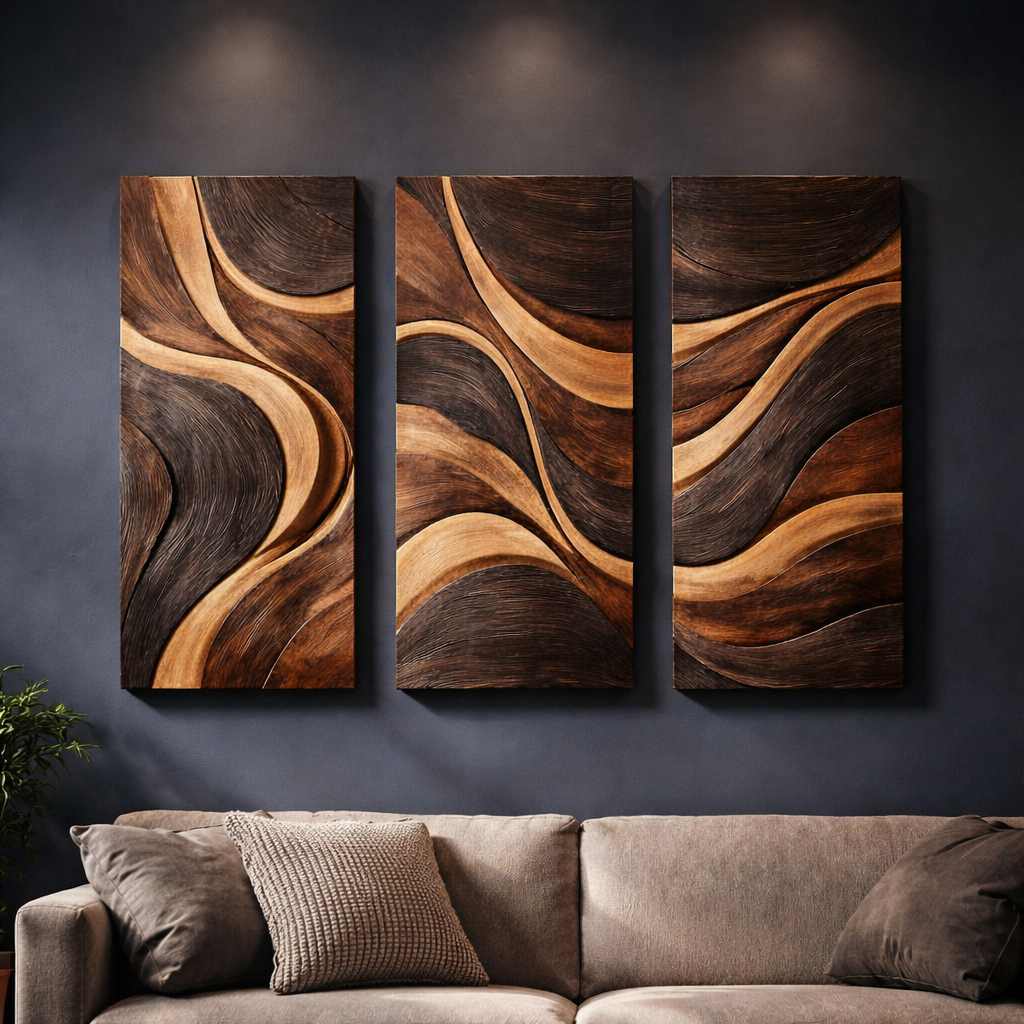 Handcrafted Wooden Wall Art with Flowing Organic Design