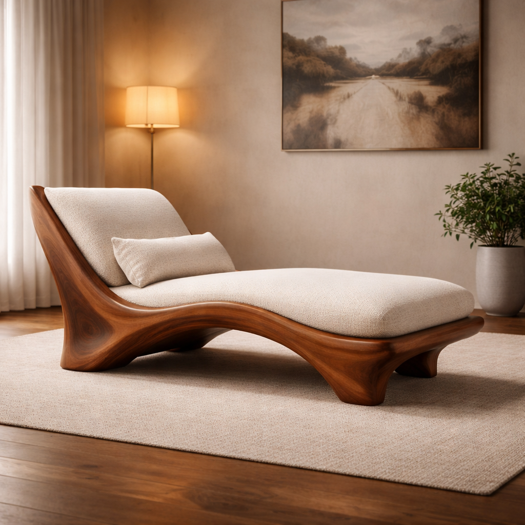 Sculptural Chaise Lounge with Organic Curves and Wooden Frame