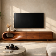 Sculptural Wood TV Console with Organic Curved Design