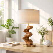 Sculptural Table Lamp with Twisted Wooden Base