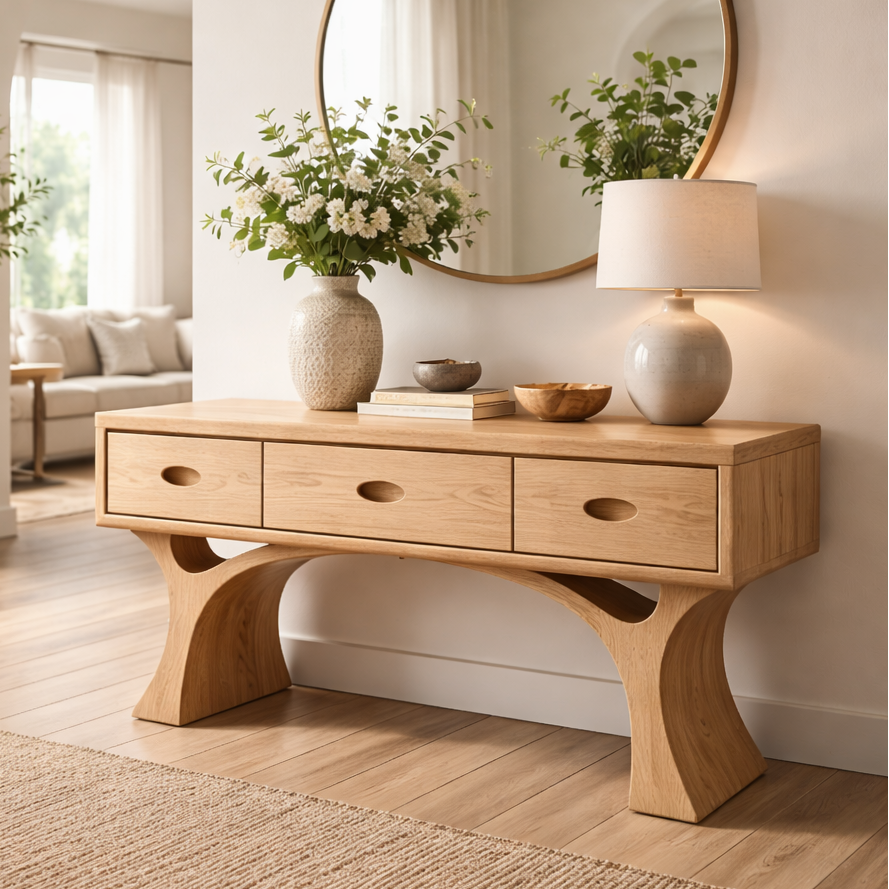 Sculptural Wood Console Table with Organic Curved Base