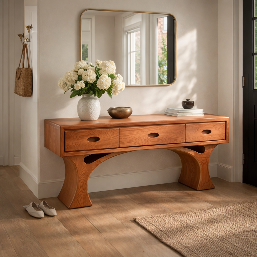 Sculptural Wood Console Table with Organic Curved Base