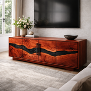 Live Edge Media Console with Bold Wood Grain and Black Inlay