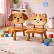 Kids Wooden Chair with Dog or Cat Design, Toddler Playroom Furniture