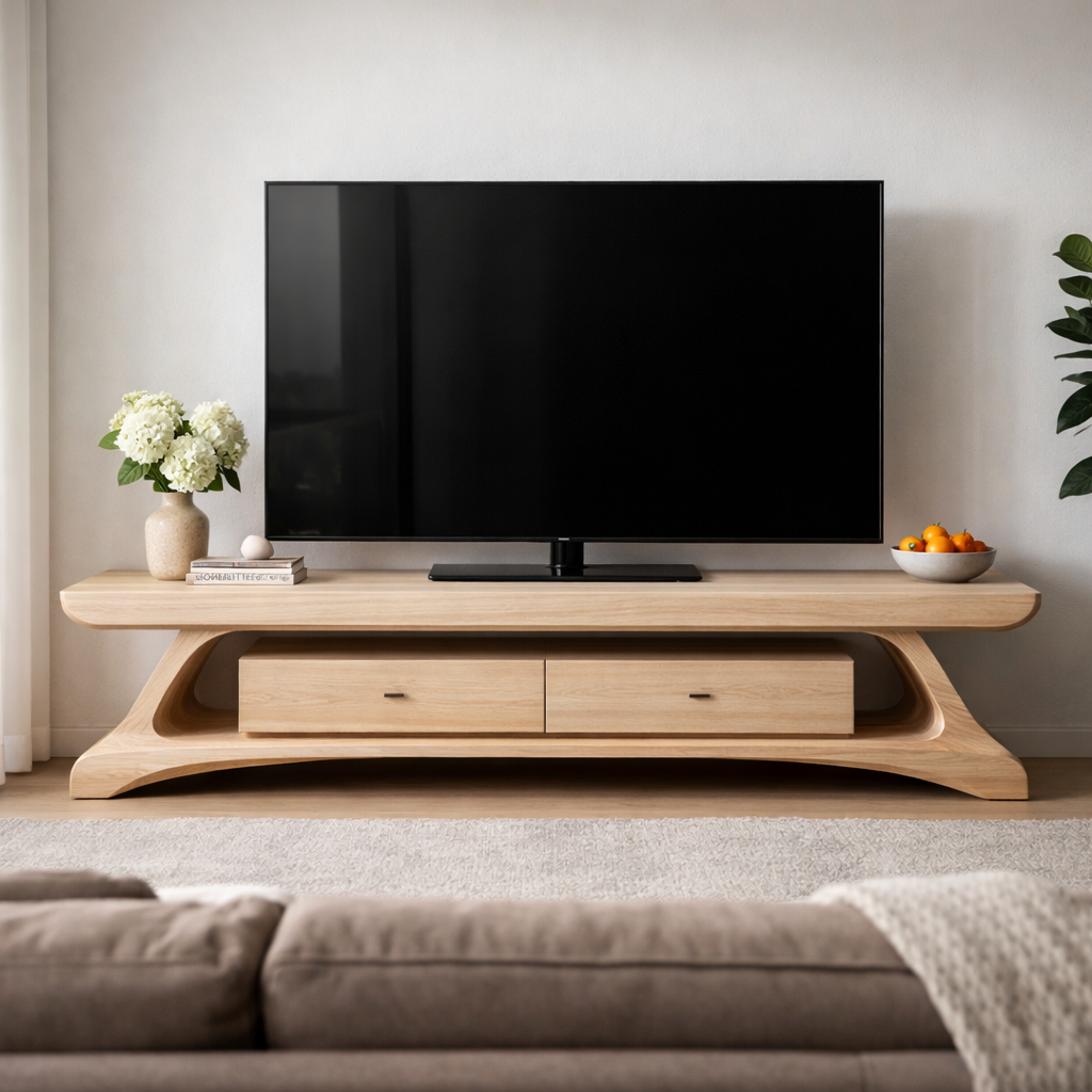 Sculptural Solid Wood TV Stand with Organic Curves and Elegant Design