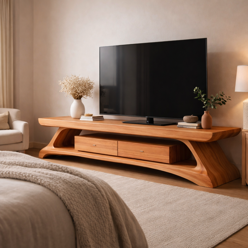 Sculptural Solid Wood TV Stand with Organic Curves and Elegant Design