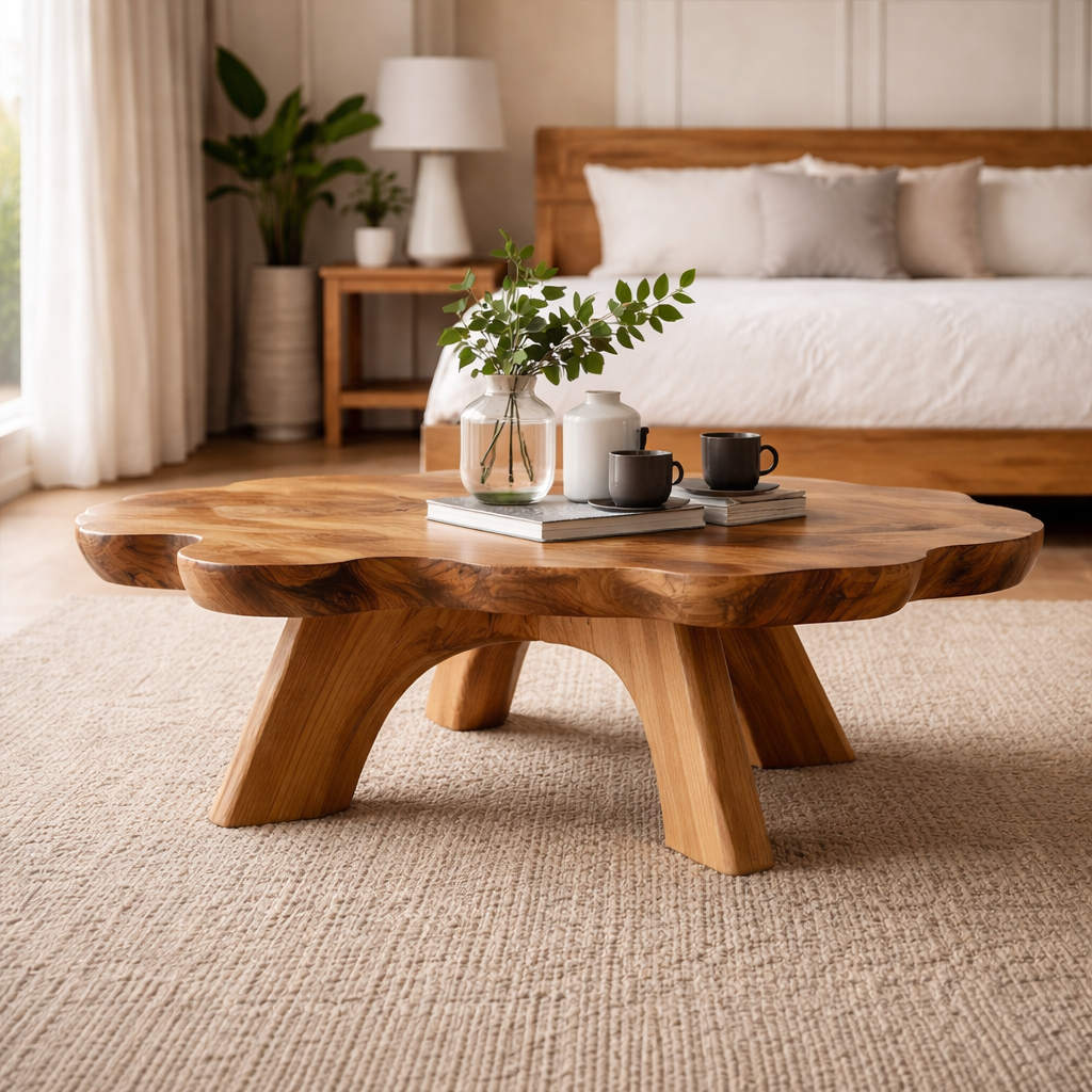 Handcrafted Solid Wood Coffee Table, Organic Edge, Sturdy Legs
