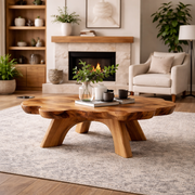 Handcrafted Solid Wood Coffee Table, Organic Edge, Sturdy Legs