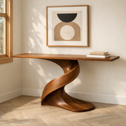 Handcrafted Solid Wood Console Table With Sculptural Twist Base