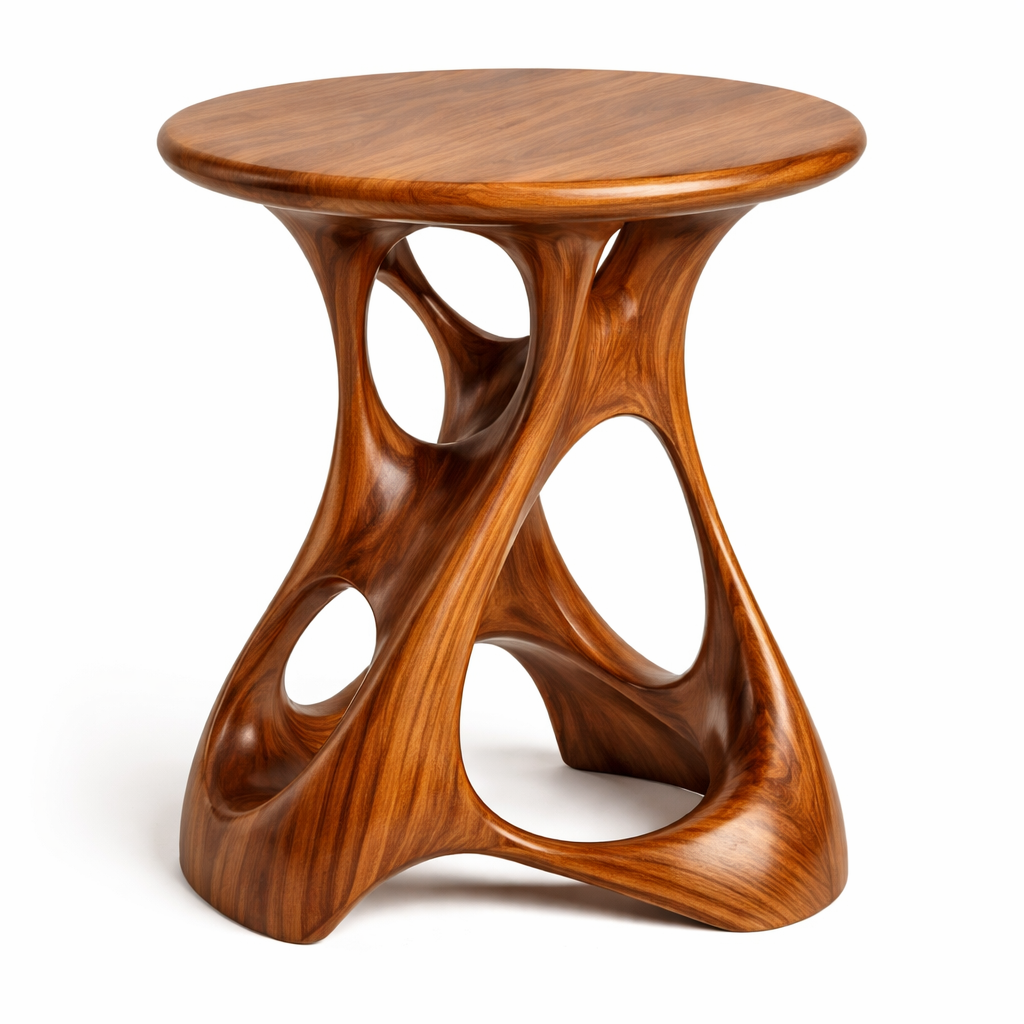Handcrafted Solid Wood Side Table With Sculptural Open Base