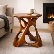 Handcrafted Solid Wood Side Table With Sculptural Open Base