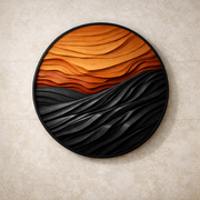 Handcrafted Round Wood Wall Sculpture With Layered Wave Relief
