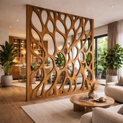 Handcrafted Solid Wood Room Divider, Sculptural Open Space Screen
