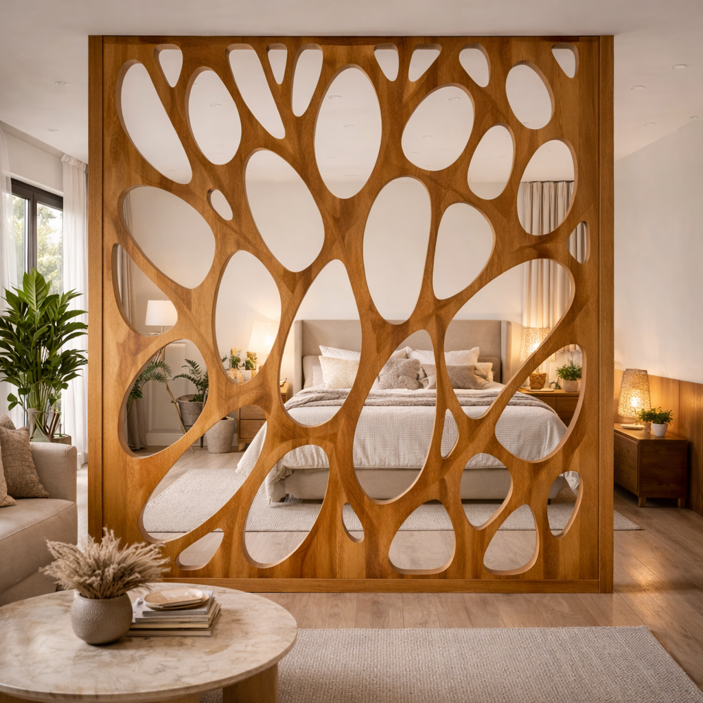 Handcrafted Solid Wood Room Divider, Modern Organic Space Divider