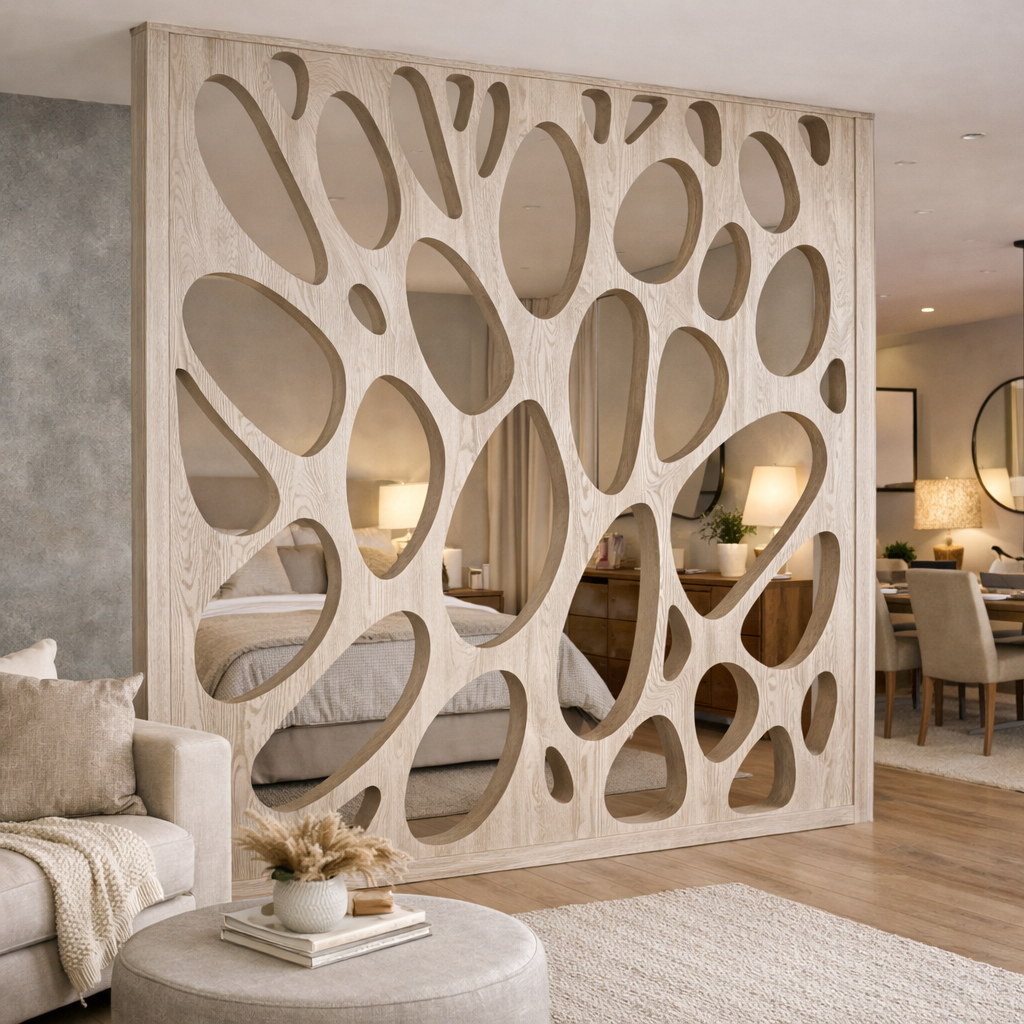Handcrafted Solid Wood Room Divider, Modern Organic Space Divider