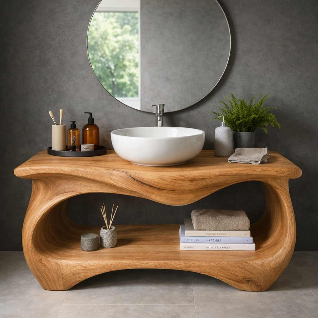 Handcrafted Solid Wood Bathroom Vanity, Organic Modern Sink Console
